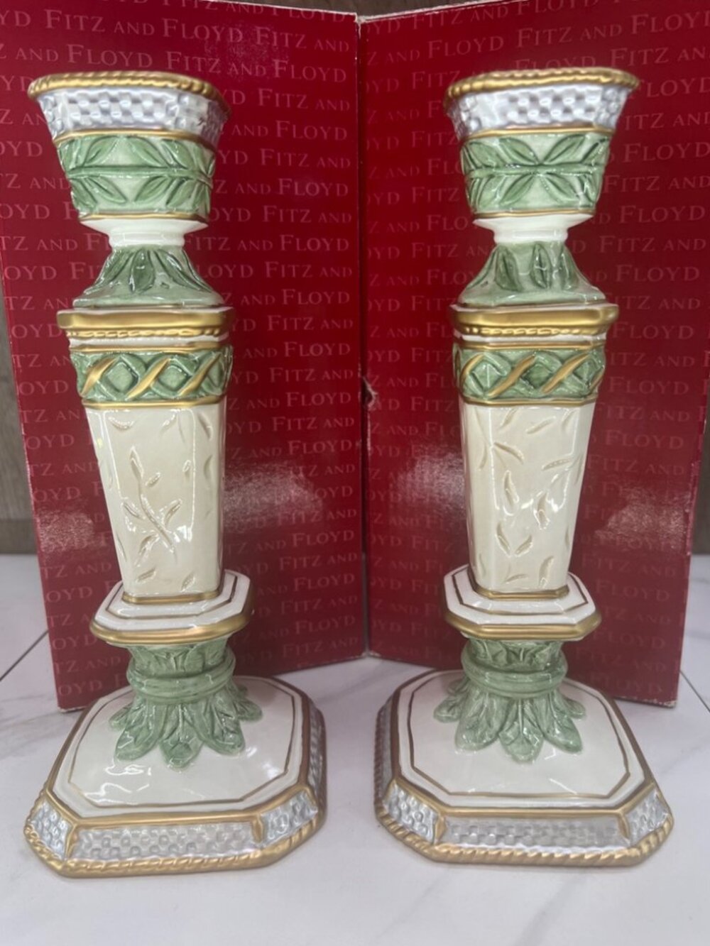 Vintage Fitz And Floyd Gregorian Collection Classics 2 Candlestick Holders 8”